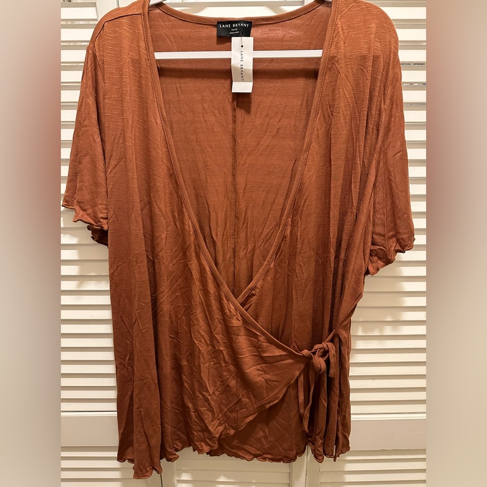 Lane Bryant 26/28 Copper Flutter Sleeve V-Neck Wrap Knit Top